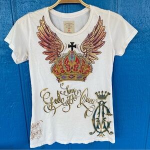 Ed Hardy Style Christian Audigier Baby Shirt Women’s Medium Y2K Rhinestones